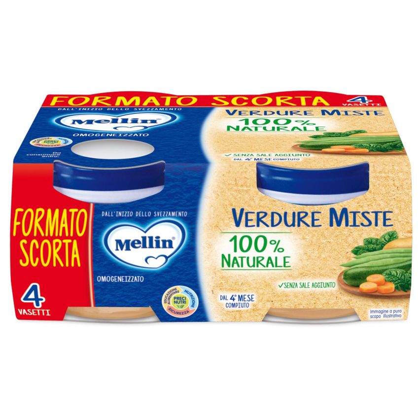 Mellin Omogeneizzato di Verdure Miste - Confezione da 4, 80g Ciascuno