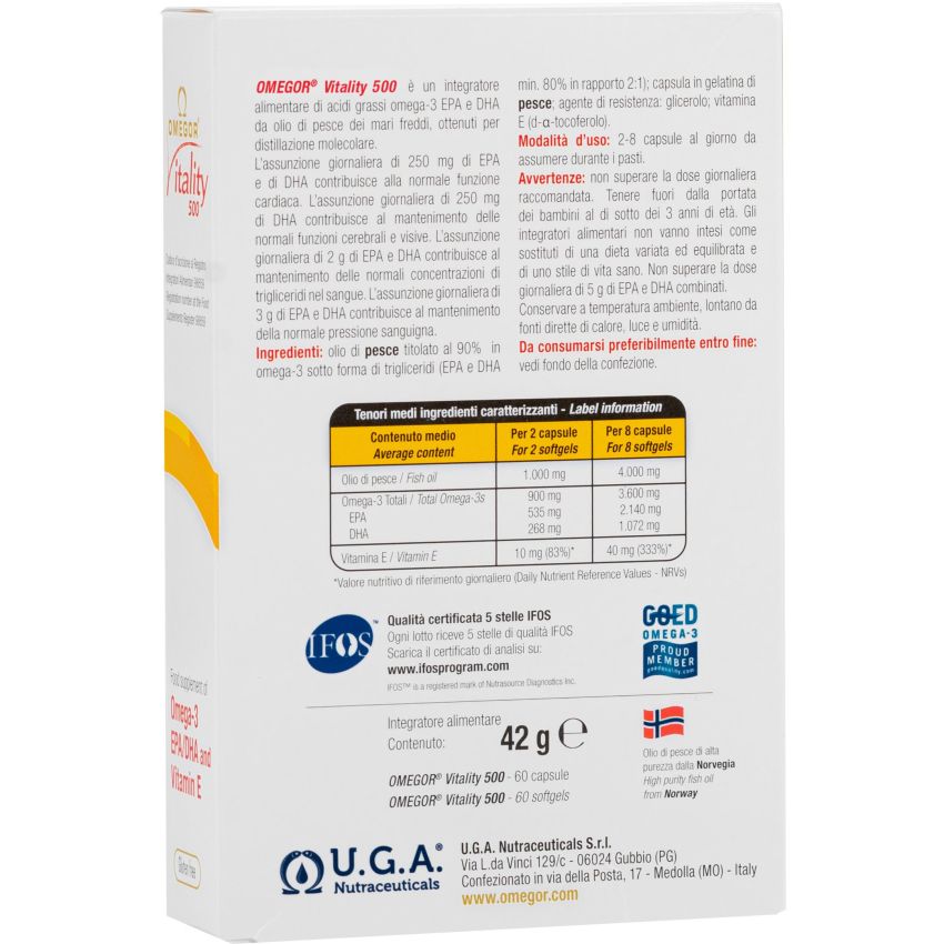 Omegor Vitality 500 - 60 Capsule di Omega-3 ad Alta Potenza