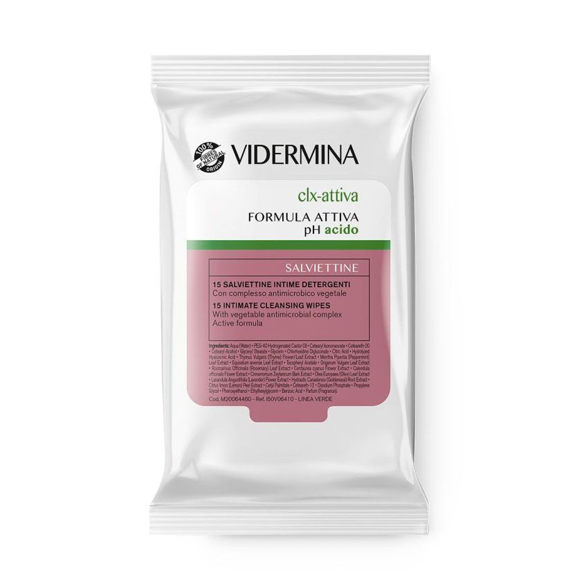 Vidermina CLX Attiva: Pacco da 15 Salviette Detergenti per l'Igiene Intima