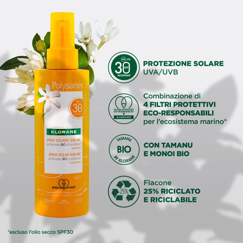 Klorane Sublime Corpo Spray Solare Protettivo SPF30 200ml