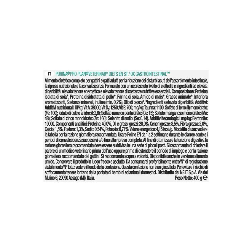 Purina Pro Plan Veterinary Diets Alimento Secco Gastrointestinal EN St/Ox per Gatti 400g