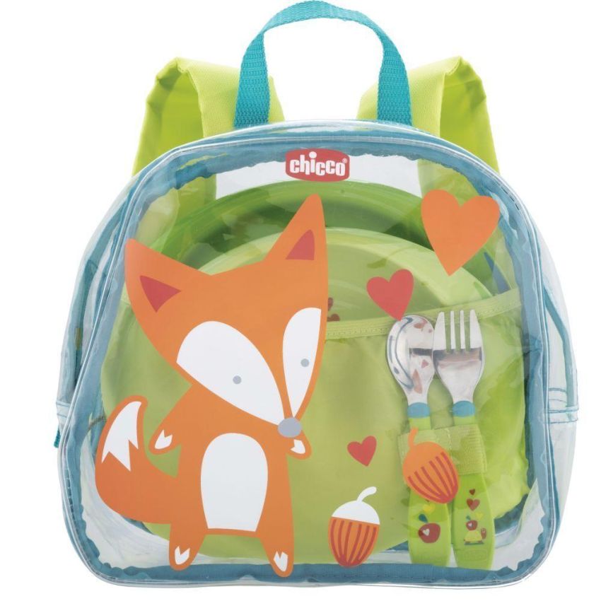 Chicco Zainetto per Bambini 18 Mesi+ con Set di Piatti e Posate