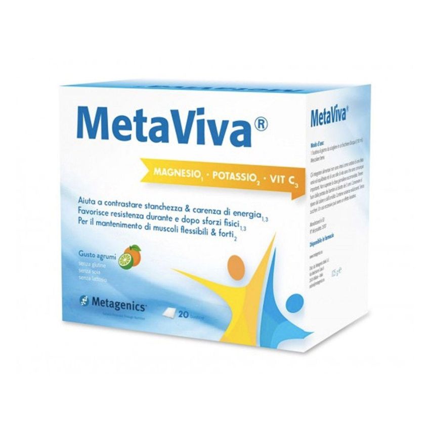 Metaviva - Bustine di Magnesio, Potassio e Vitamina C - Confezione da 20