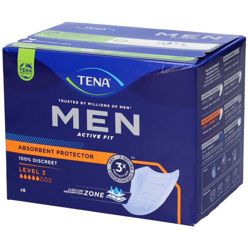 Tena Men Level 3 – Assorbenti per Uomo, Pacco da 8 Pezzi
