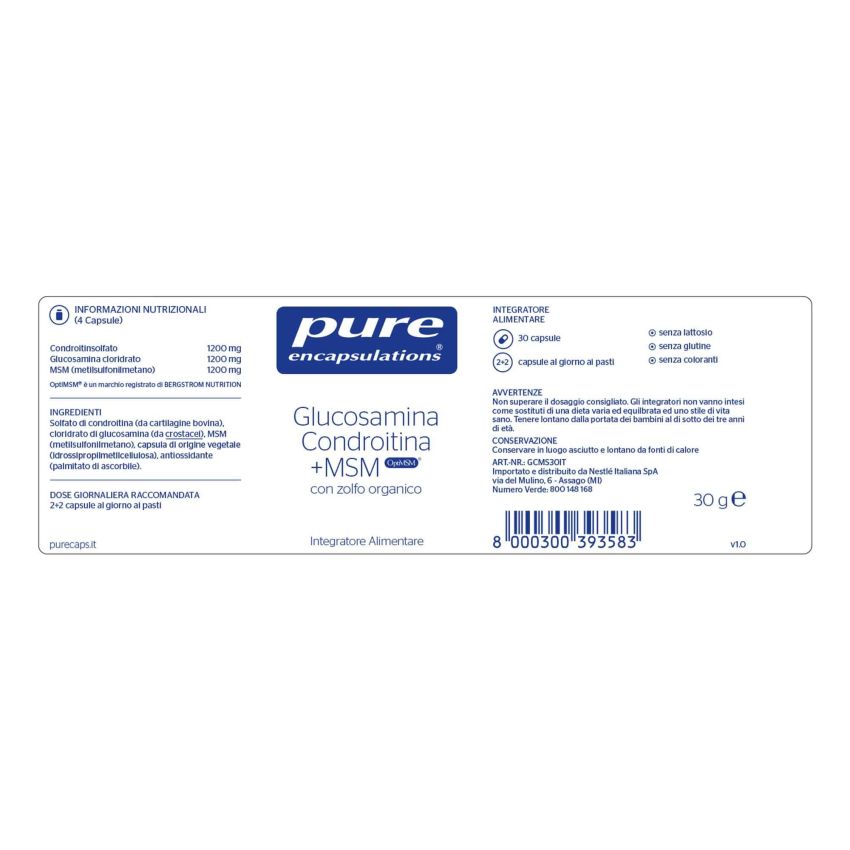 Pure Encapsulations - Integratore di Glucosamina, Condroitina e MSM - 30 Capsule