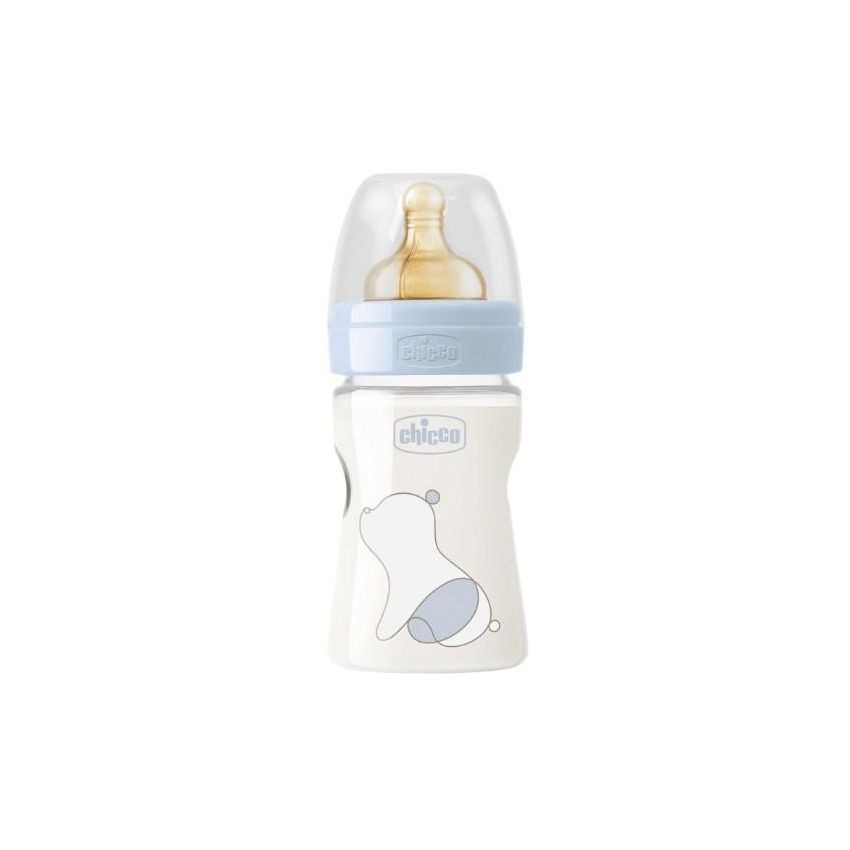 Chicco Original Touch Biberon per Neonato, 1 Foro, Caucci√π, 150ml, Design per Maschietto, 0 Mesi+