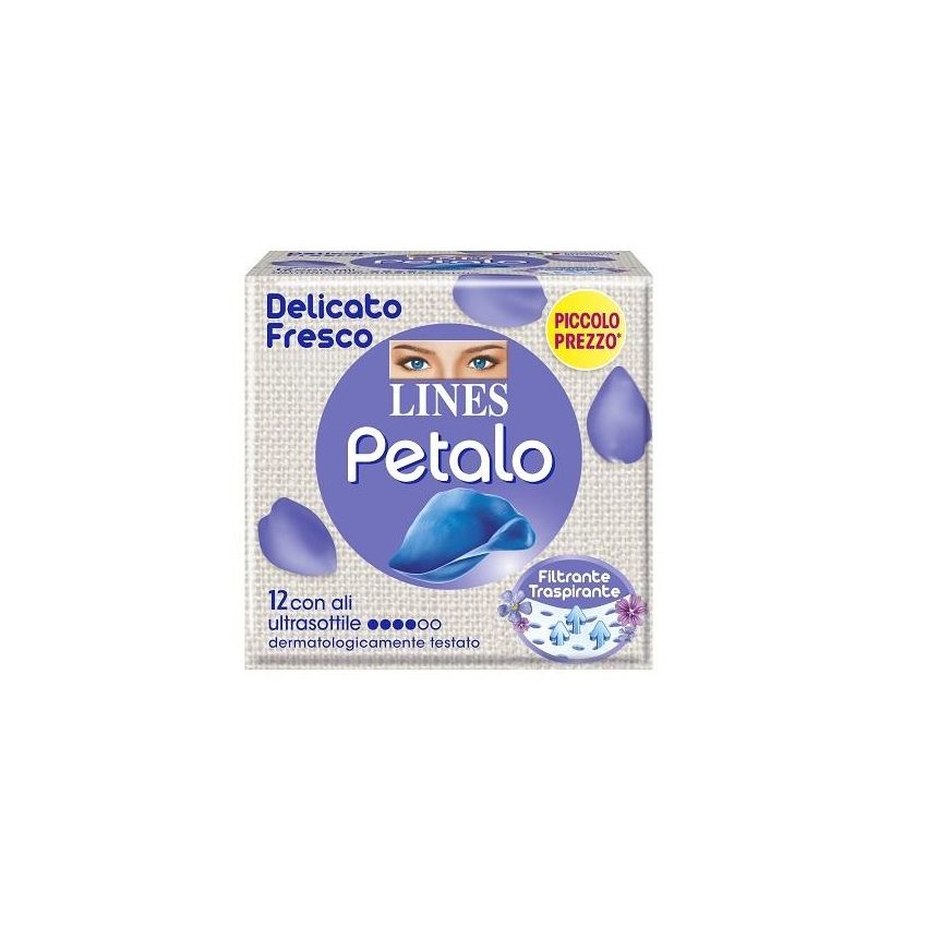 Lines Petalo Blu Assorbenti con Ali, Pacco da 12 Pezzi