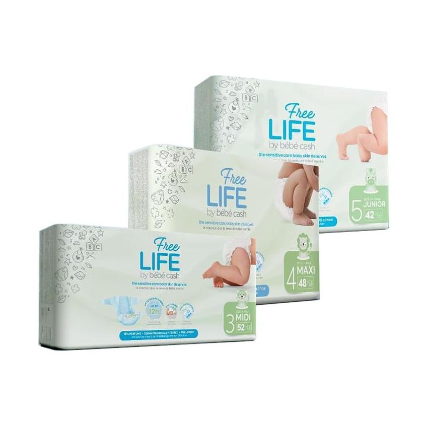 Freelife BebeCash Midi Pannolini Taglia 3 per Bambini 4-9kg, Pacco da 52 Pezzi