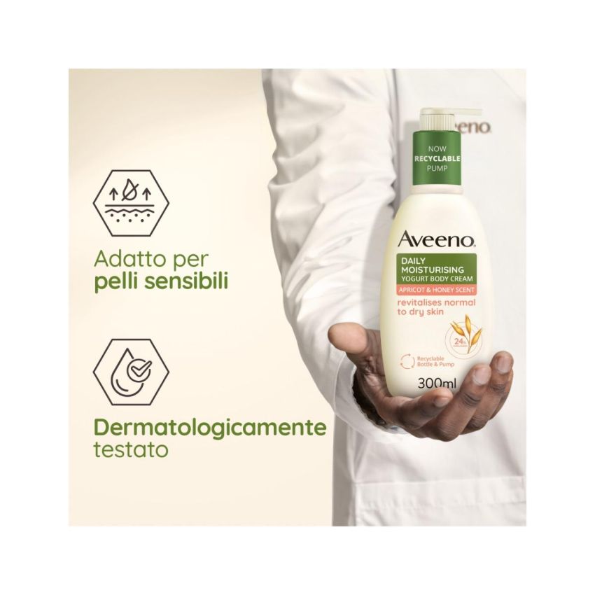 Aveeno Crema Corpo Idratante Quotidiana all'Yogurt di Albicocca e Miele - 300ml