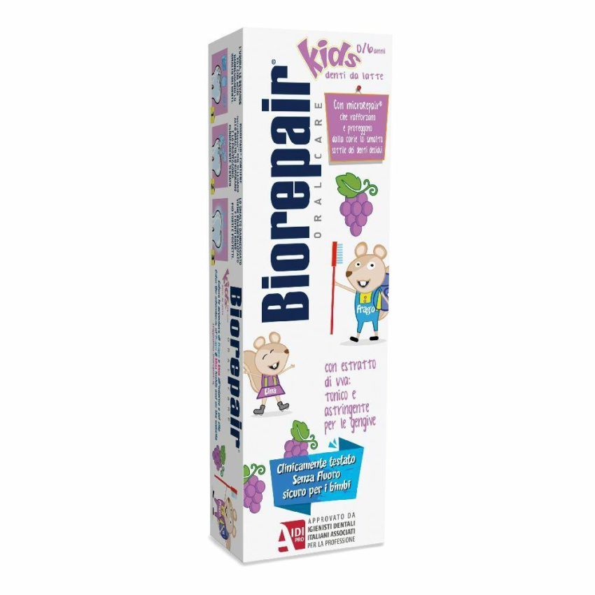 Biorepair Kids Dentifricio per Bambini 0-6 Anni al Gusto di Uva, 50ml