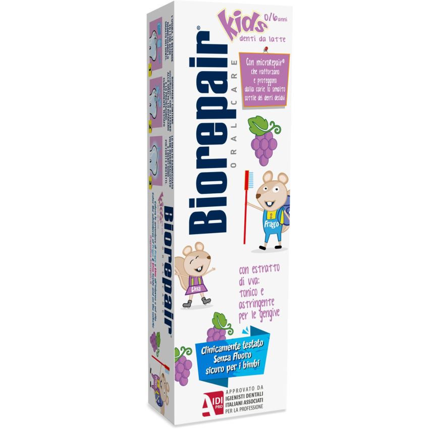 Biorepair Kids Dentifricio per Bambini 0-6 Anni al Gusto di Uva, 50ml