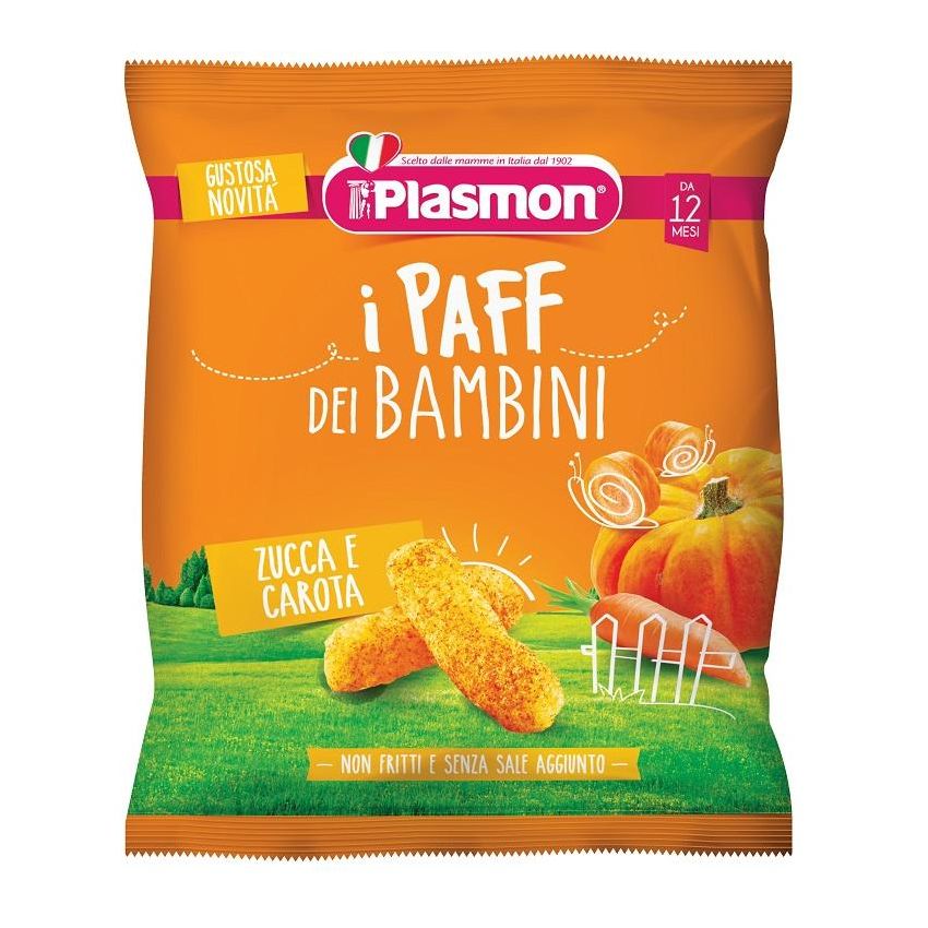 Plasmon Paff Snack Secco con Zucca e Carote per Bambini, 15g