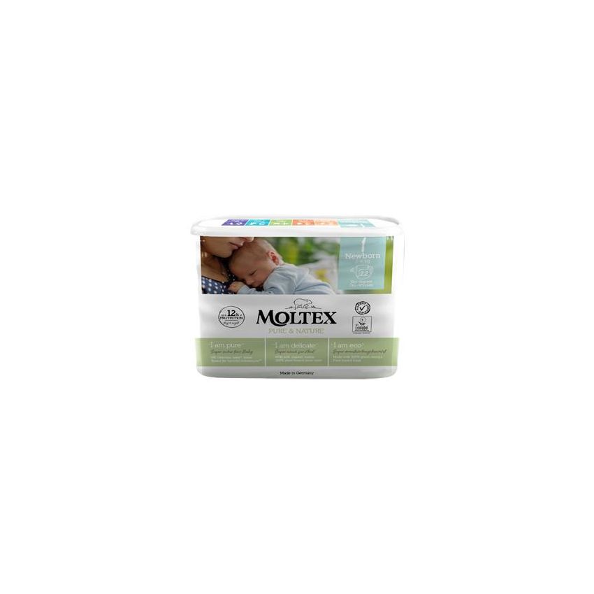 Moltex Pure&Nature - Pannolini per Neonati, Taglia 1, 2-4kg, Pacco da 22 Pezzi