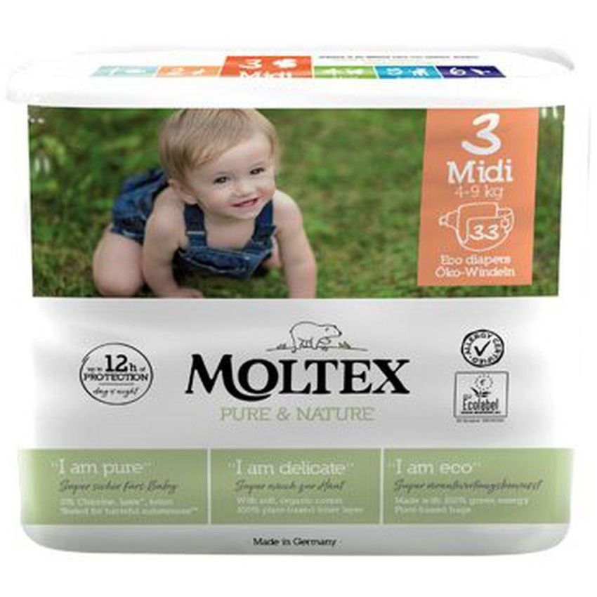 Moltex Pure & Nature Pannolini Midi Taglia 3, 4-9 kg, 33 Pezzi