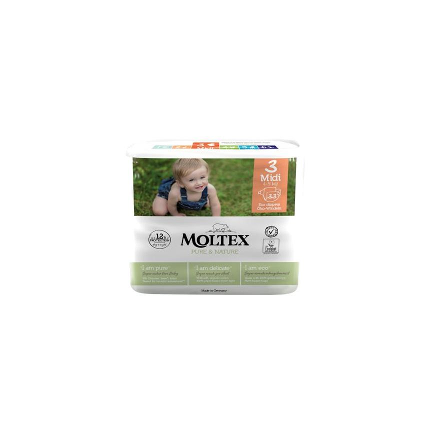 Moltex Pure & Nature Pannolini Midi Taglia 3, 4-9 kg, 33 Pezzi