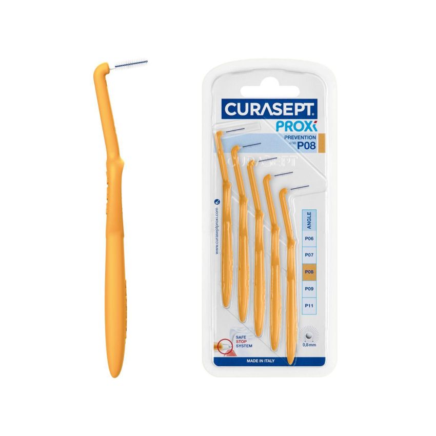 Set di 5 Pezzi Curasept Proxi Angle - Scovolino Arancio Chiaro P08 da 0,8mm