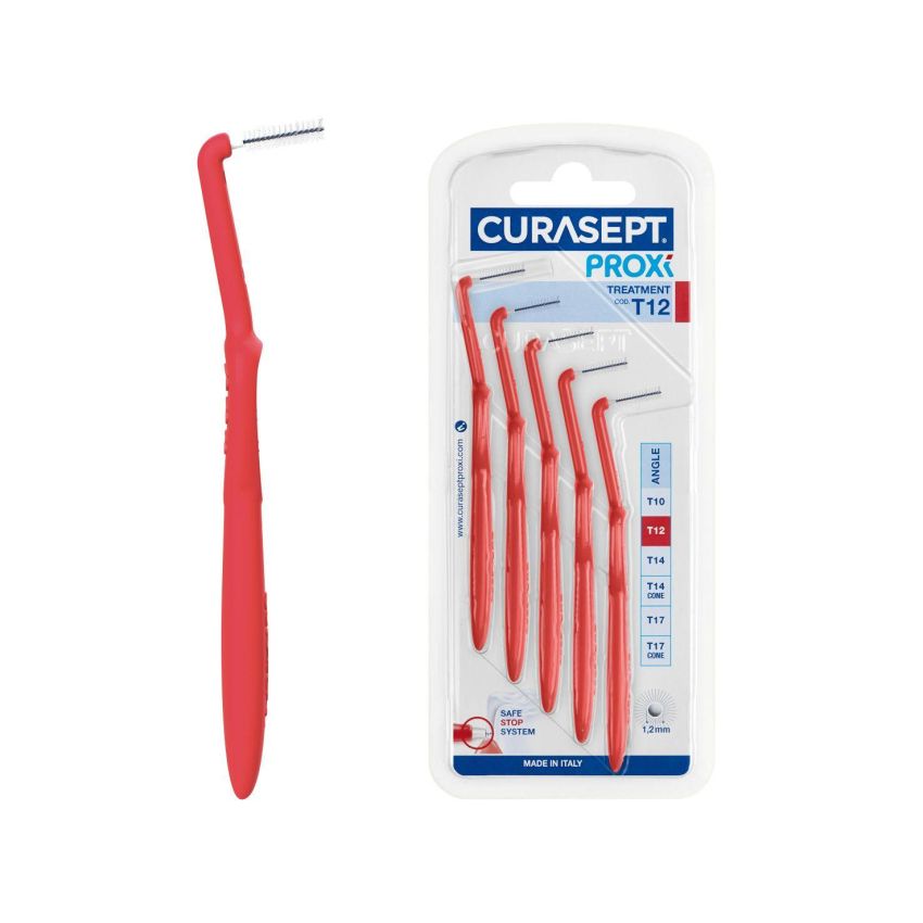 Curasept Proxi Angle - Scovolino Interdentale T12, 1.2mm, Rosso, Pacco da 5 Pezzi