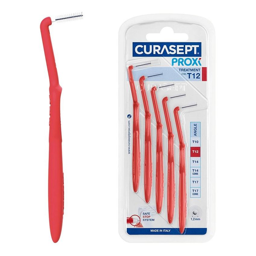 Curasept Proxi Angle - Scovolino Interdentale T12, 1.2mm, Rosso, Pacco da 5 Pezzi