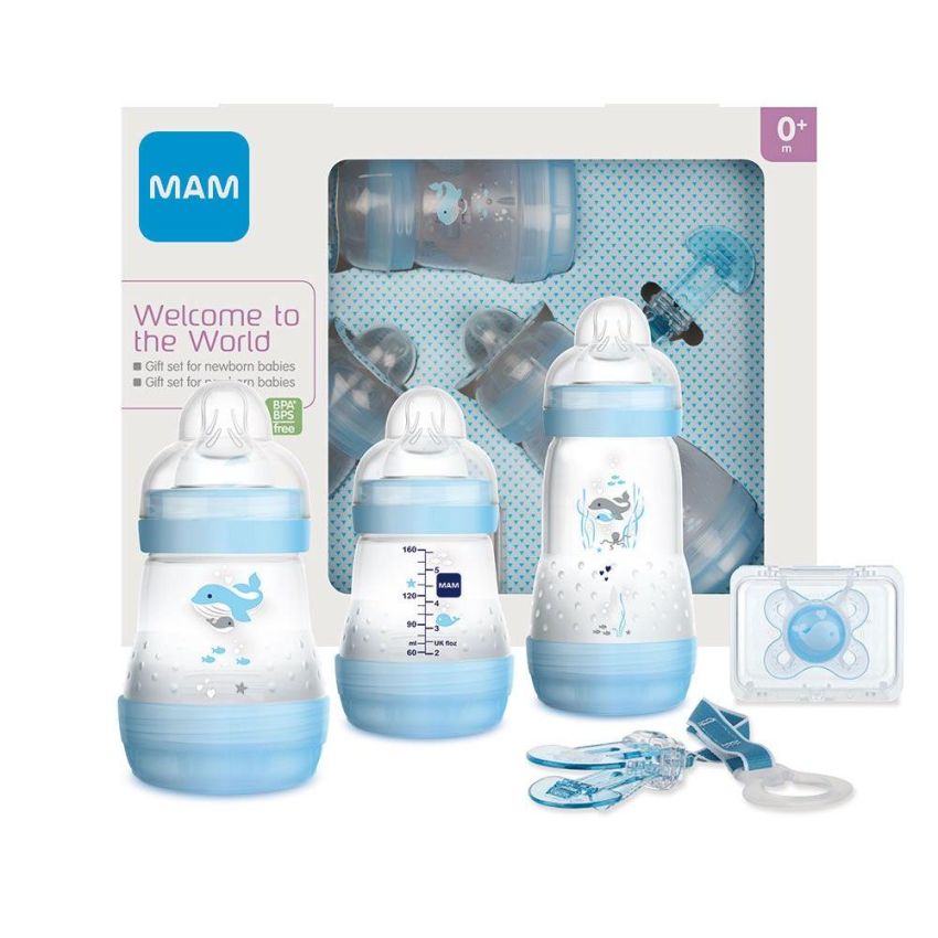 Set Regalo MAM Azzurro per Neonati con Biberon e Succhietto