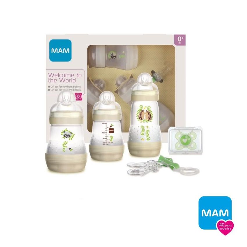 Set Regalo Neutrali MAM per Neonati con Biberon e Succhietto