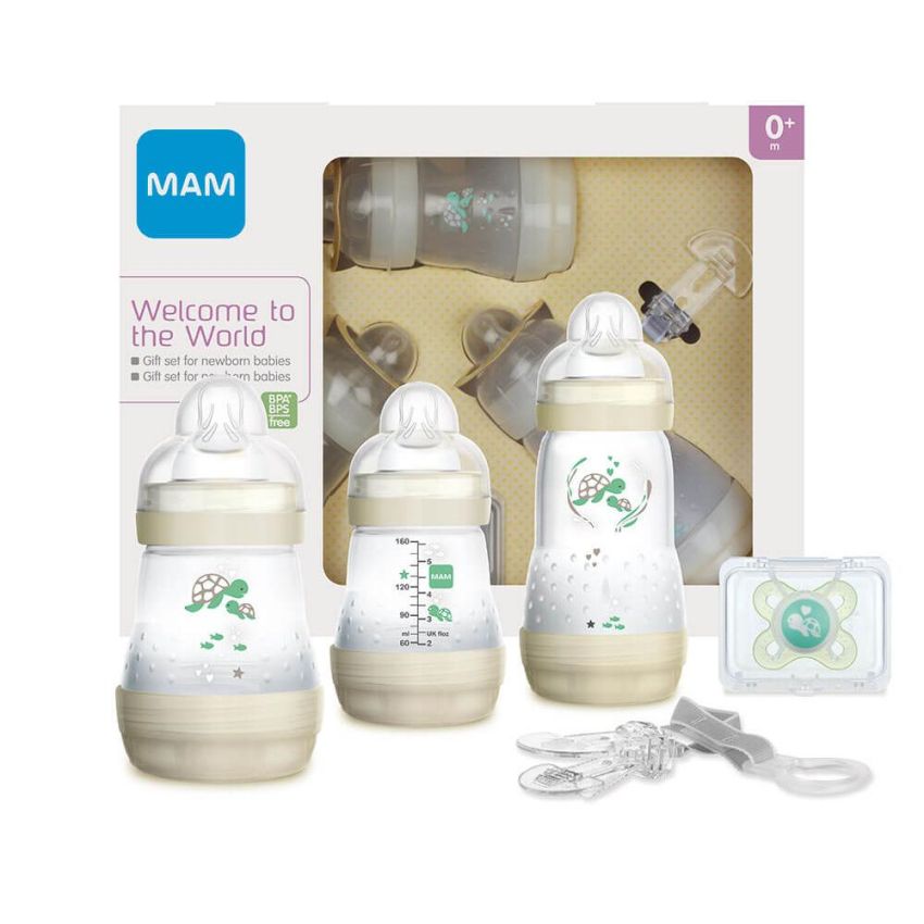 Set Regalo Neutrali MAM per Neonati con Biberon e Succhietto