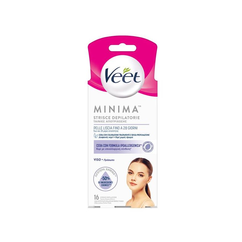 Veet Minima - 16 Strisce Depilatorie per il Viso
