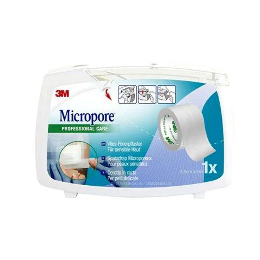3M Micropore Nastro Adesivo Medico con Dispenser, 25mm x 5m