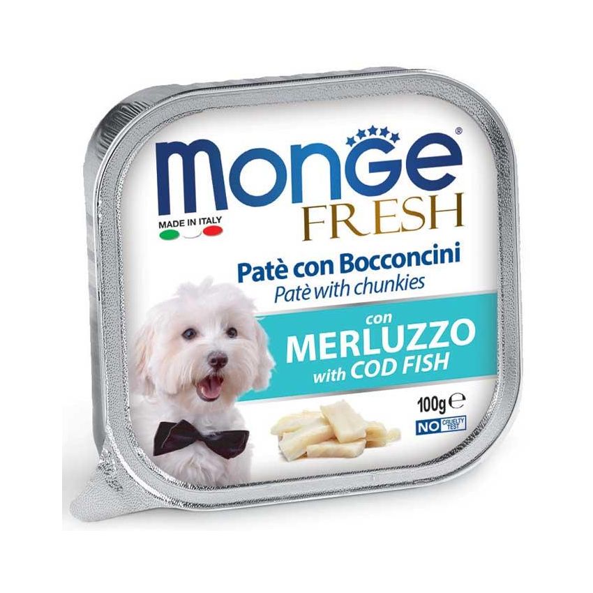 Monge Fresh Pat: Bocconcini di Merluzzo per Cani Adulti, 100g