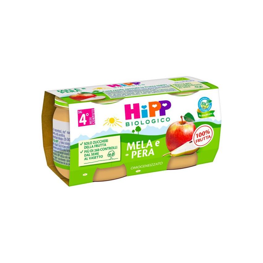 Hipp Omogeneizzato di Mela e Pera per Bambini da 4 Mesi, 2x80g