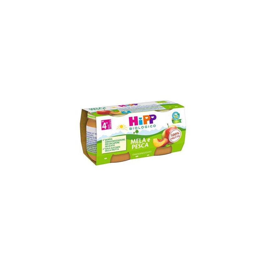 Hipp Omogeneizzato di Mela e Pesca per Bambini dai 4 Mesi, Pack da 2x80g