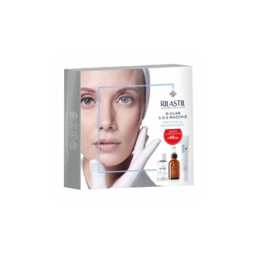 Rilastil Set D-Clar SOS - Cofanetto Antimacchie con Concentrato Esfoliante, Gocce e Crema Viso (Totale: 100 ml)