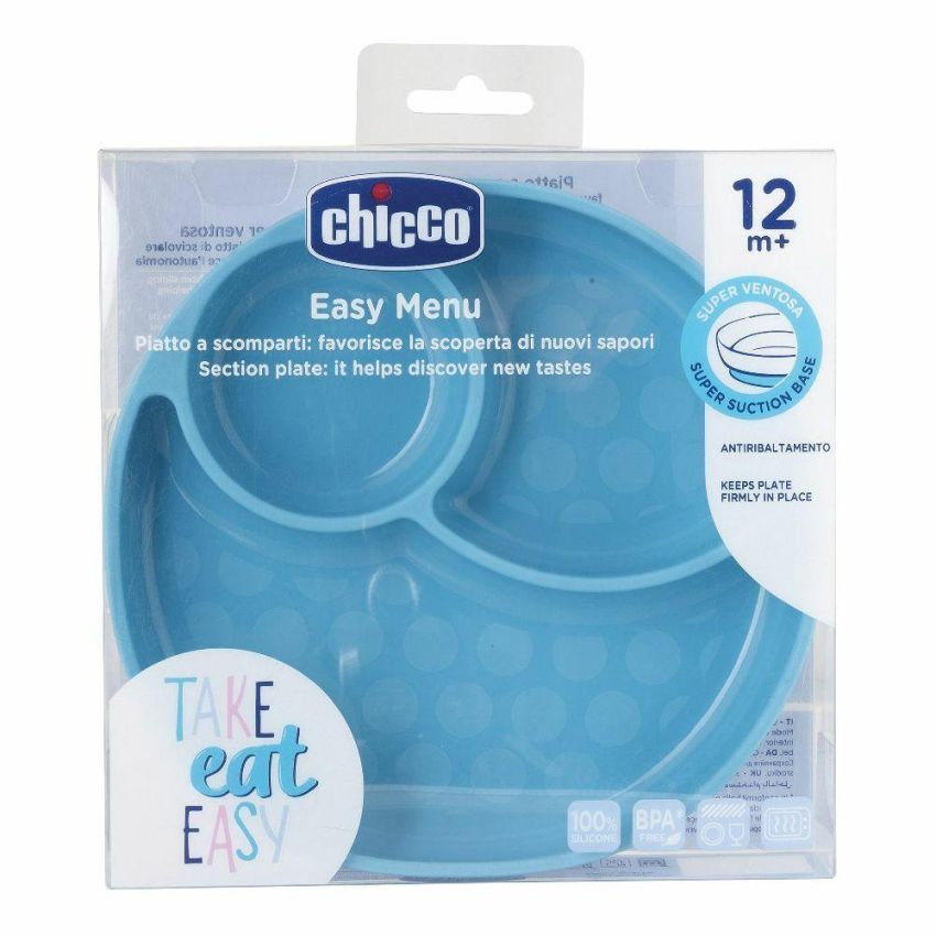 Chicco Piatto in Silicone con Ventosa, Blu