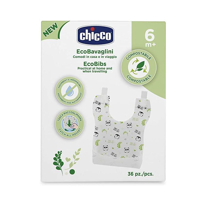 Chicco Bavaglini Monouso Eco-friendly e Compostabili - 36 Pezzi
