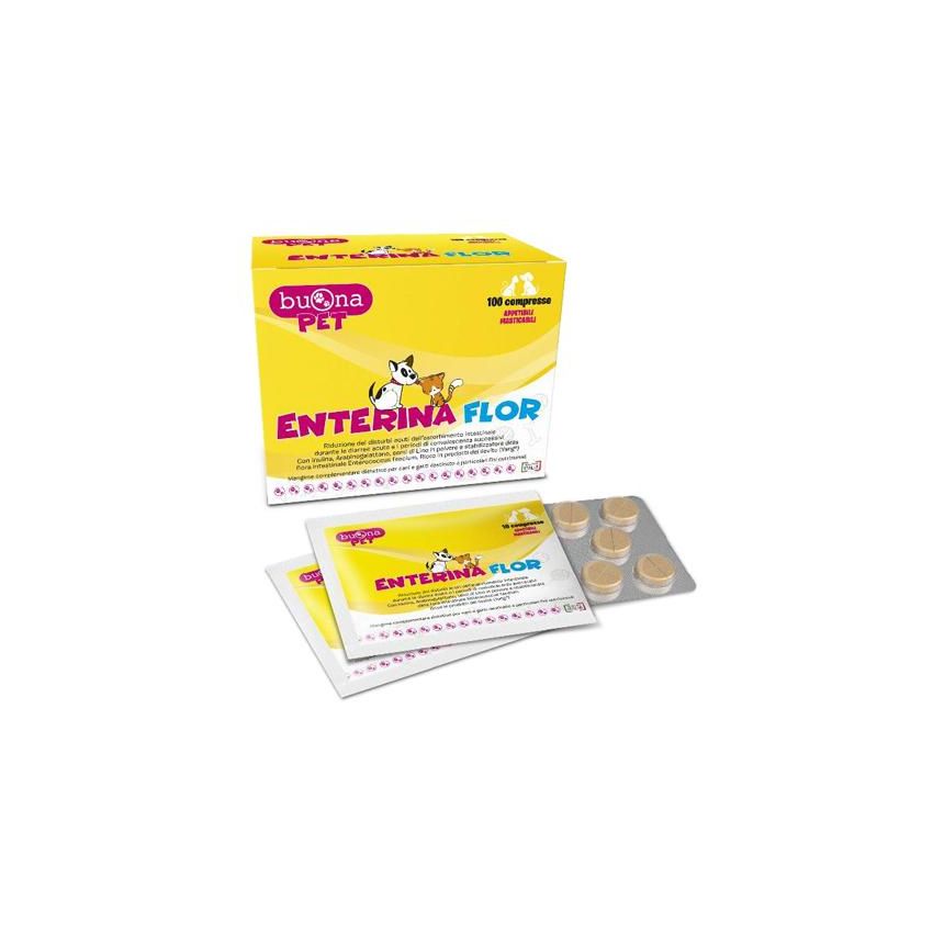 Enterina Flor Plus - Integratore Alimentare per Cani e Gatti, 100 Compresse