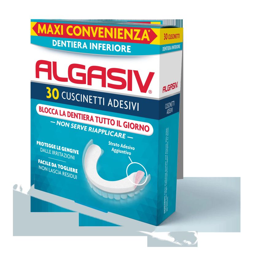 Algasiv Cuscinetti Adesivi per Dentiera Inferiore - Pacco da 30 Pezzi