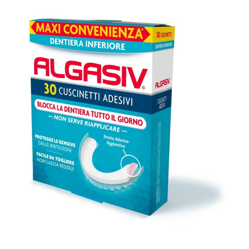 Algasiv Cuscinetti Adesivi per Dentiera Inferiore - Pacco da 30 Pezzi