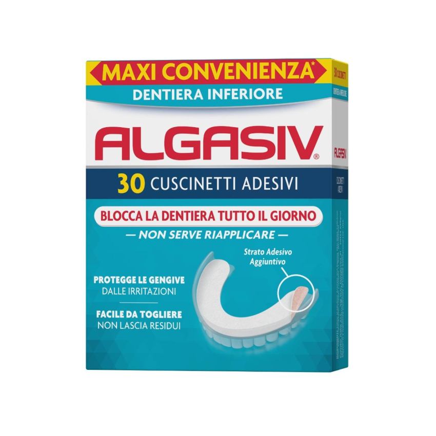 Algasiv Cuscinetti Adesivi per Dentiera Inferiore - Pacco da 30 Pezzi