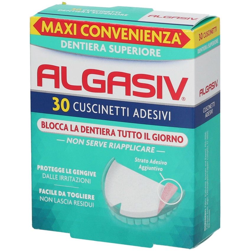 Algasiv Cuscinetti Adesivi per Dentiera Superiore - Pacchetto da 30 Pezzi