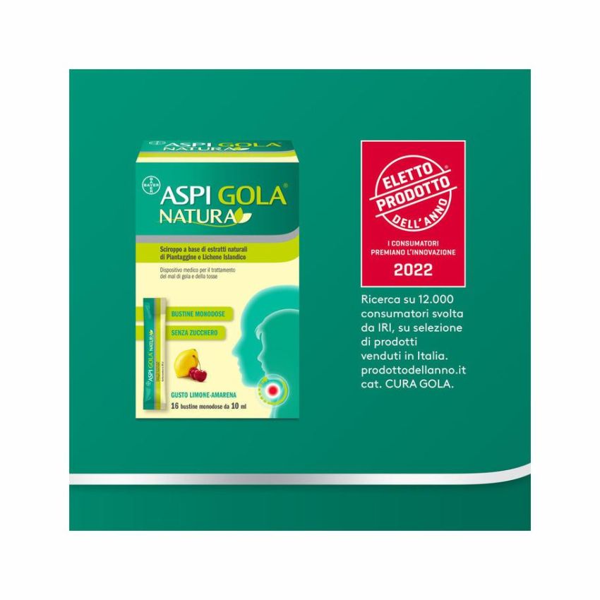 AspiGola Natura - Sciroppo Limone Amarena 16 Bustine da 10ml