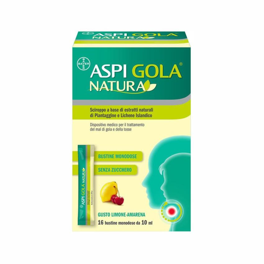 AspiGola Natura - Sciroppo Limone Amarena 16 Bustine da 10ml