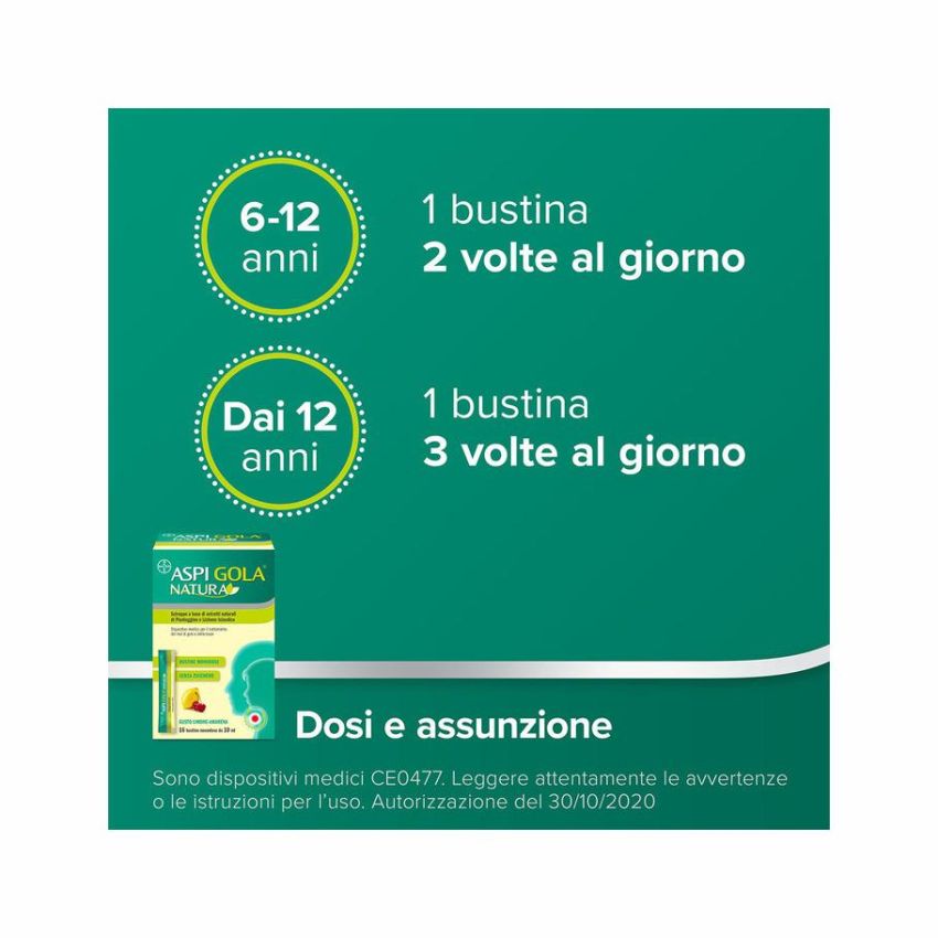 AspiGola Natura - Sciroppo Limone Amarena 16 Bustine da 10ml