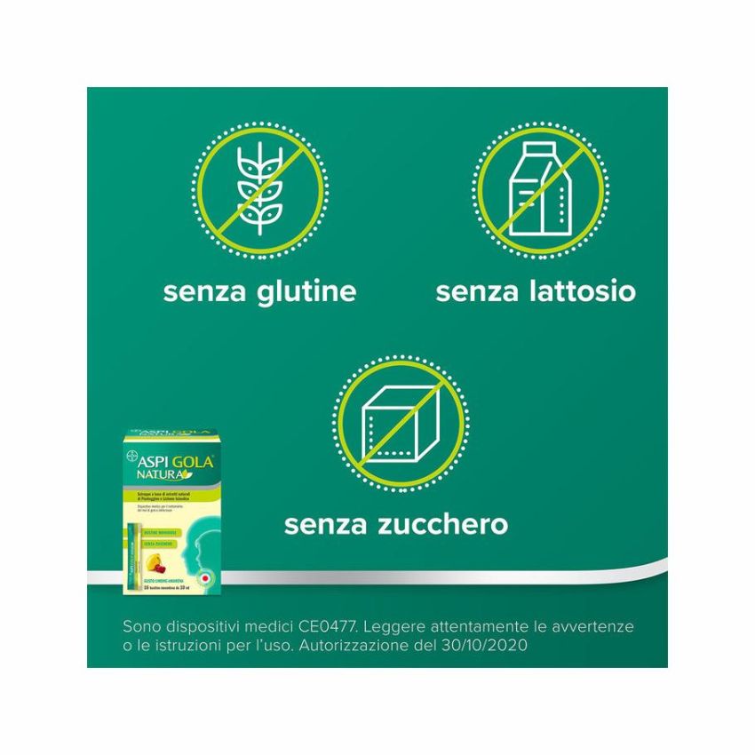 AspiGola Natura - Sciroppo Limone Amarena 16 Bustine da 10ml