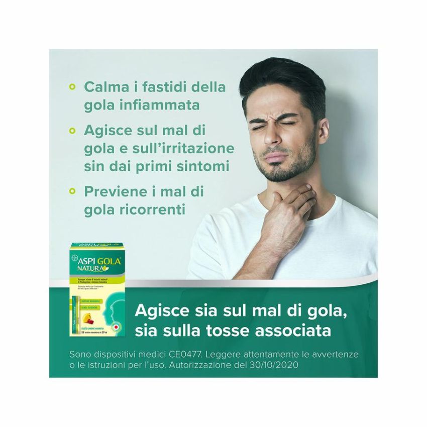 AspiGola Natura - Sciroppo Limone Amarena 16 Bustine da 10ml