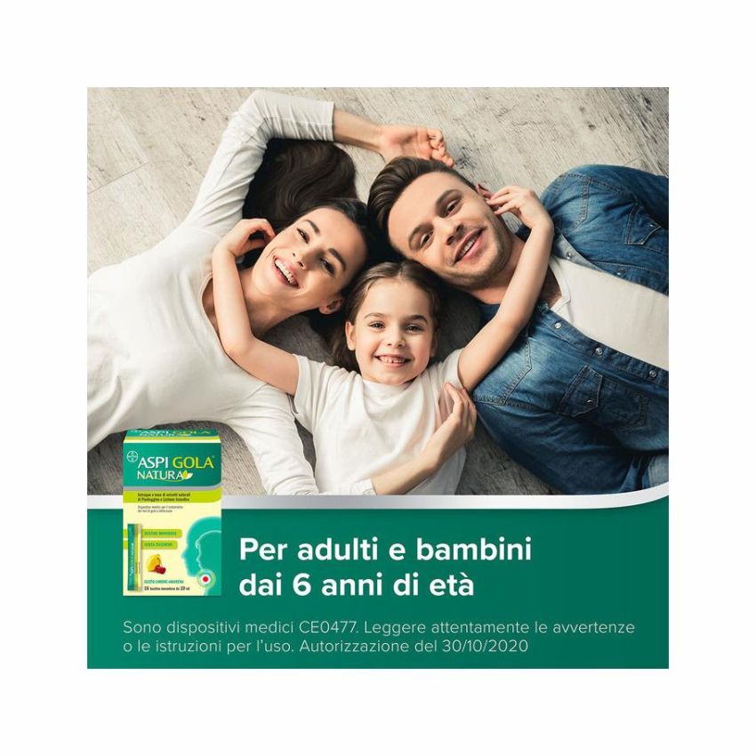 AspiGola Natura - Sciroppo Limone Amarena 16 Bustine da 10ml