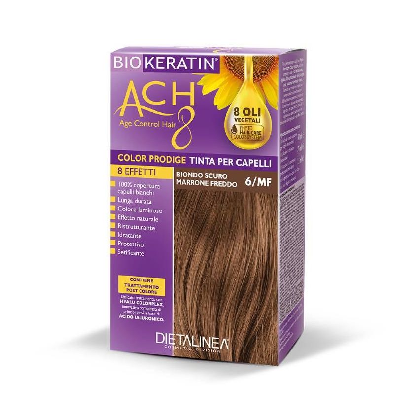 Kit Tinta Capelli Biondo Scuro Marrone Freddo 6/MF con Biokeratina ACH 8