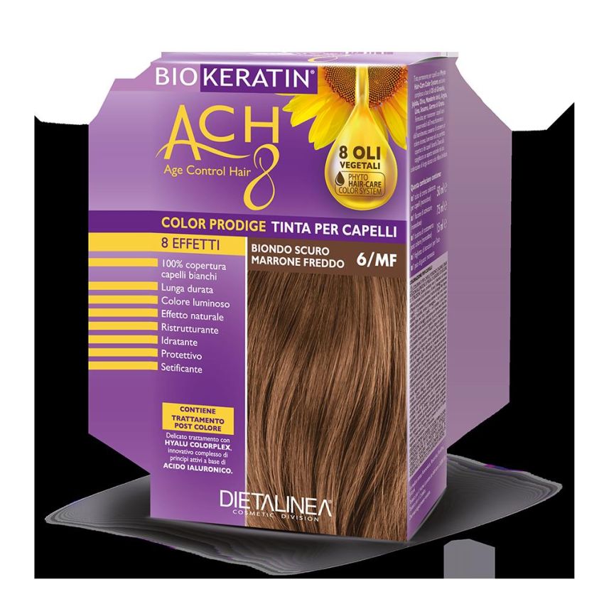 Kit Tinta Capelli Biondo Scuro Marrone Freddo 6/MF con Biokeratina ACH 8