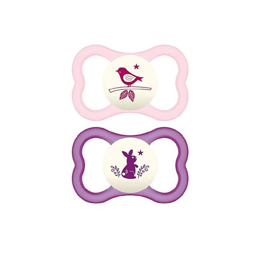 Mam Air Night - Set di 2 Succhietti Notturni in Silicone per Ragazze, 16 Mesi+