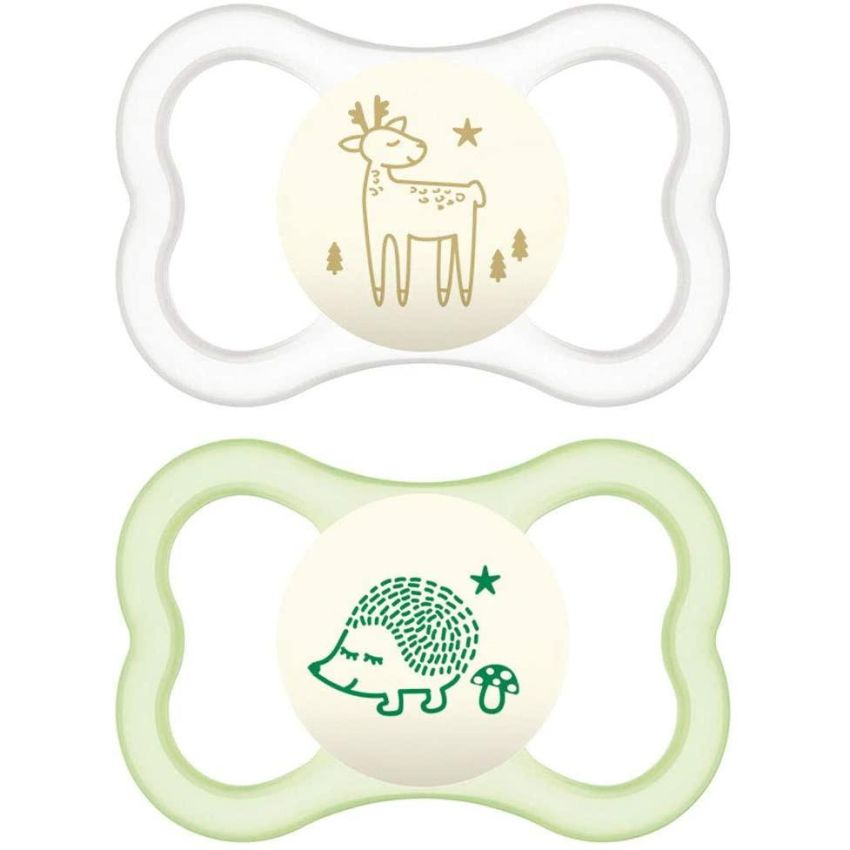 Mam Air Night Ciuccio Luminoso 6+ in Silicone Neutro, 2 Pezzi