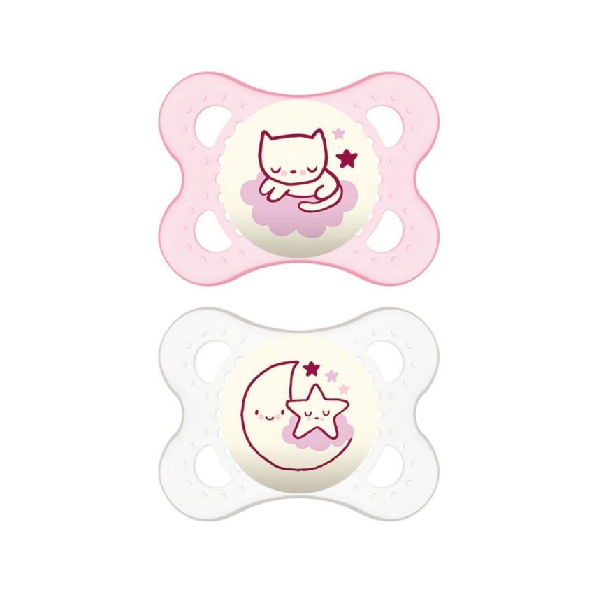 Succhietto Notturno Mam Original in Silicone per Femmina 2-6 Mesi, Confezione da 2 Pezzi