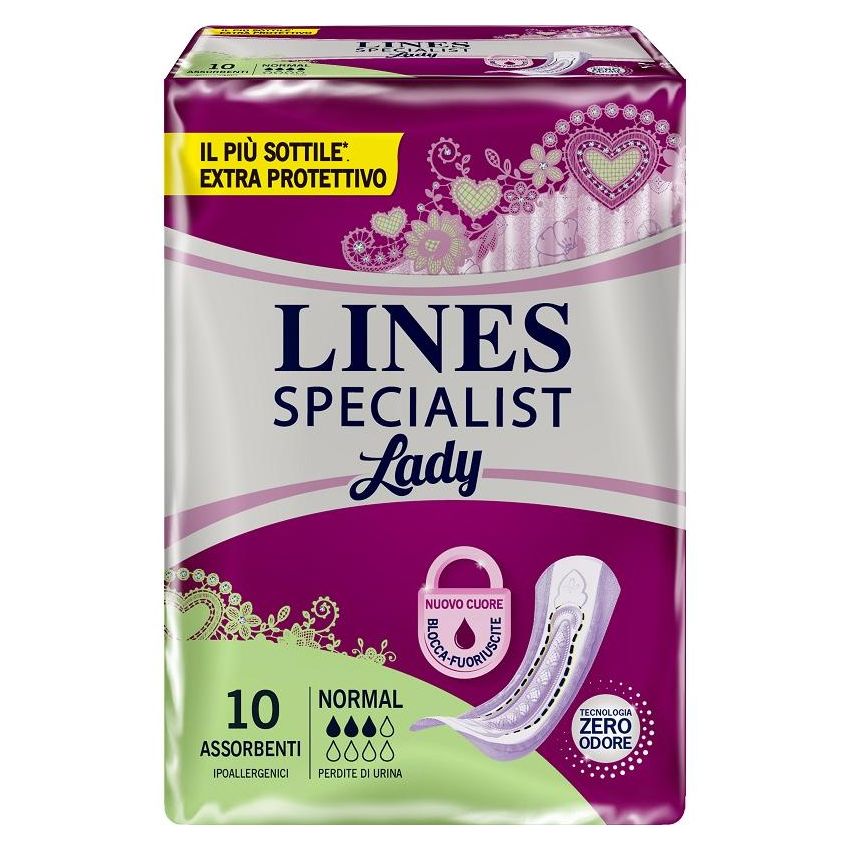 Specialista Lines - Assorbenti Femminili Normali per Donna - Pacco da 10 Pezzi